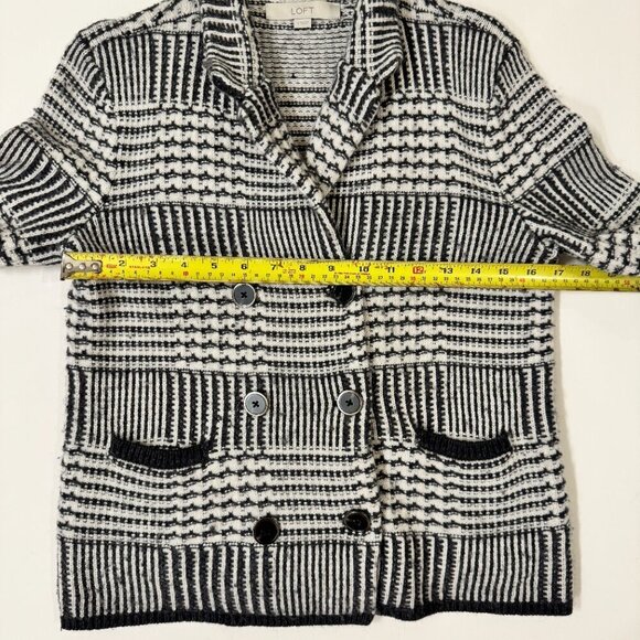Loft - Wool Blend Patchwork Knit Sweater Jacket in Black & Ivory - Picture 8 of 9